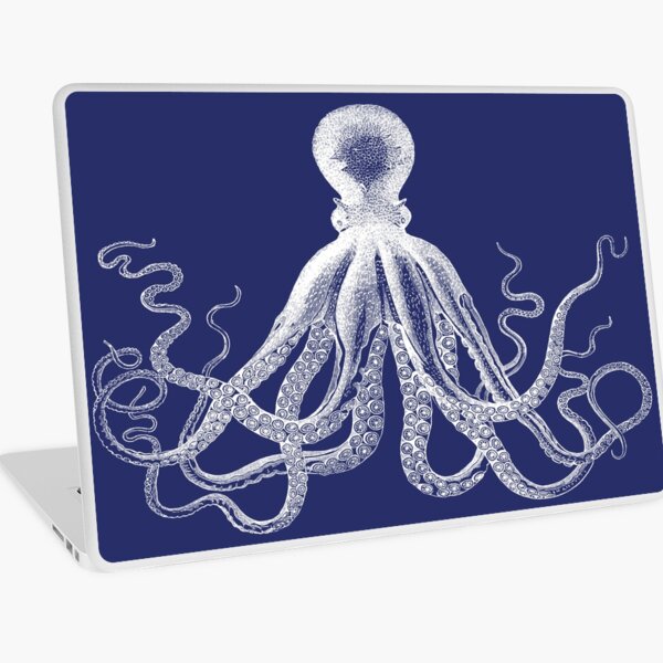 Octopus | Vintage Octopus | Tentacles | Sea Creatures | Nautical | Ocean | Sea | Beach | Navy Blue and White |  Laptop Skin
