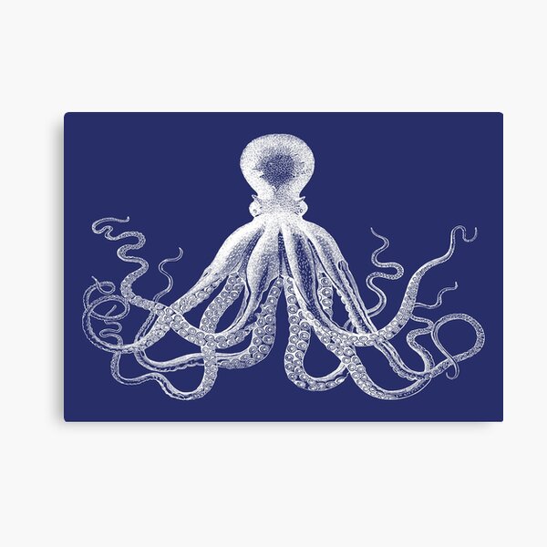 Octopus | Vintage Octopus | Tentacles | Sea Creatures | Nautical | Ocean | Sea | Beach | Navy Blue and White |  Canvas Print
