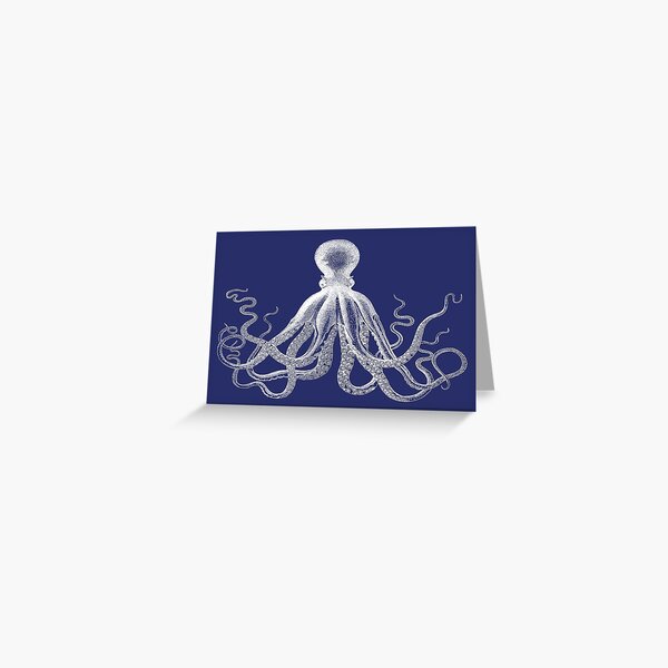 Octopus | Vintage Octopus | Tentacles | Sea Creatures | Nautical | Ocean | Sea | Beach | Navy Blue and White | Greeting Card
