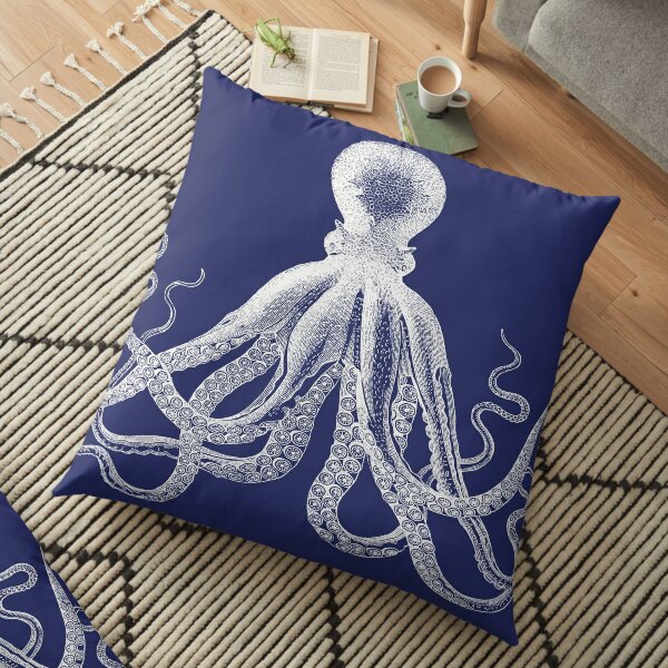 Octopus | Vintage Octopus | Tentacles | Sea Creatures | Nautical | Ocean | Sea | Beach | Navy Blue and White |  Floor Pillow