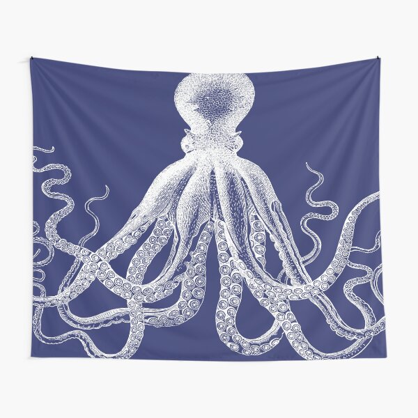 Octopus | Vintage Octopus | Tentacles | Sea Creatures | Nautical | Ocean | Sea | Beach | Navy Blue and White | Tapestry