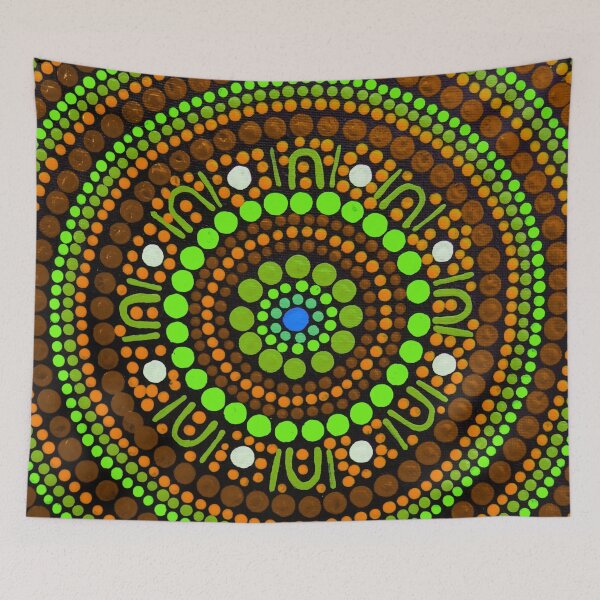 Item preview, Australian Aboriginal Art Dot Painting Green and Brown designed and sold by GhostGumDesigns.
