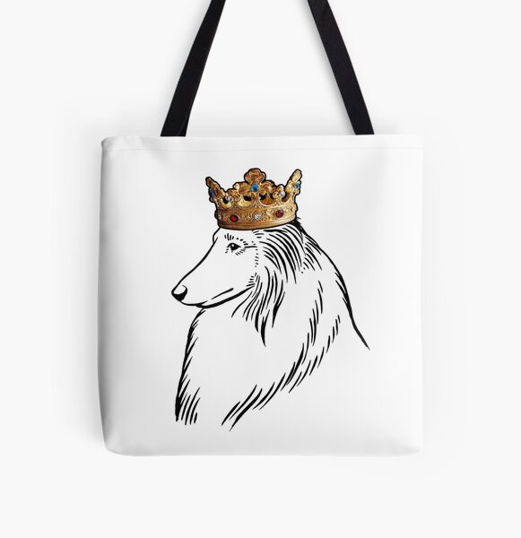 Rough Collie Dog Wearing Crown All Over Print Tote Bag