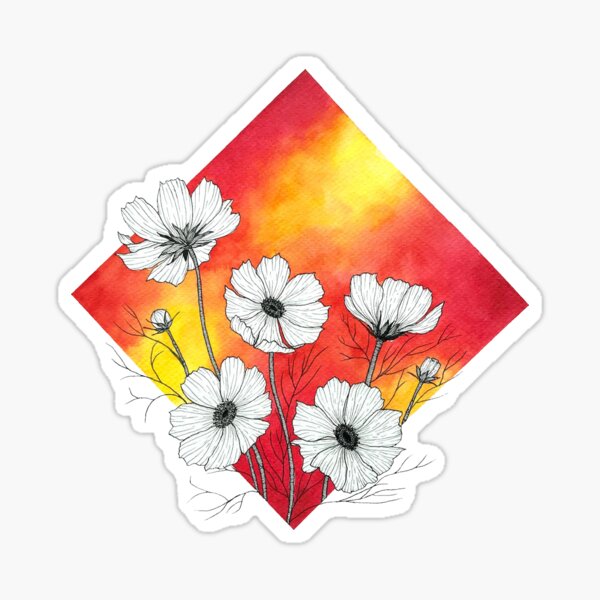 Cosmos Flower With Fire Background Sticker