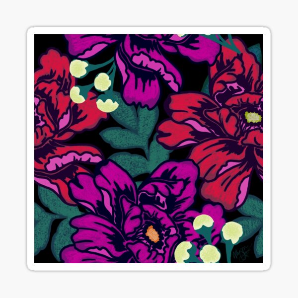 Peony Tattoo in Fuchsia and Red Sticker