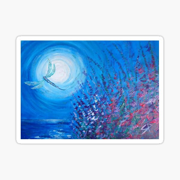 Dragonfly Over Moonlight Water Sticker
