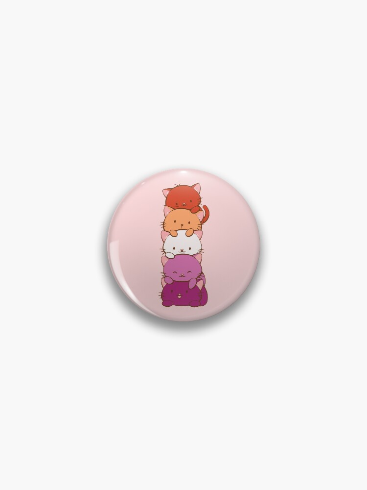 Thumbnail 1 of 3, Pin, New Orange Lesbian Pride Flag Kawaii Cats designed and sold by IreneKohStudio.