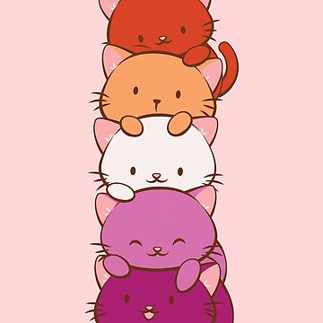 Artwork thumbnail, New Orange Lesbian Pride Flag Kawaii Cats by Irene Koh