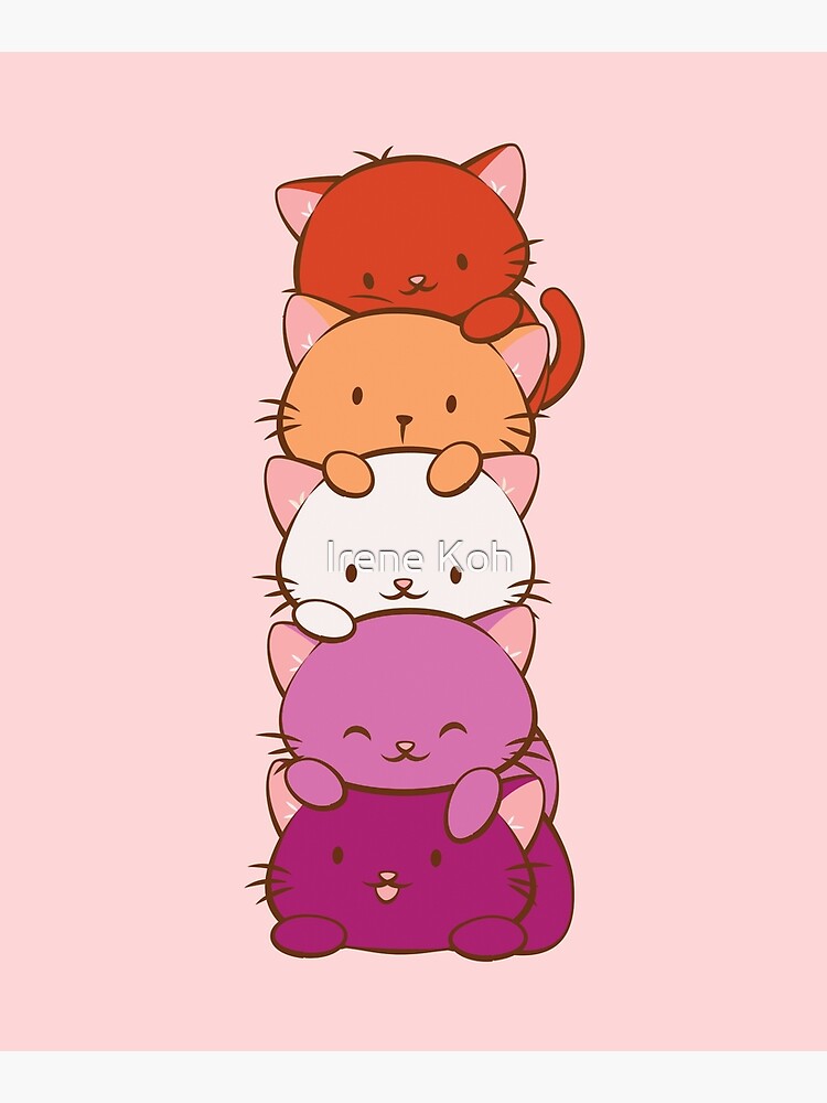 New Orange Lesbian Pride Flag Kawaii Cats Mounted Print For Sale By Irene Koh Redbubble