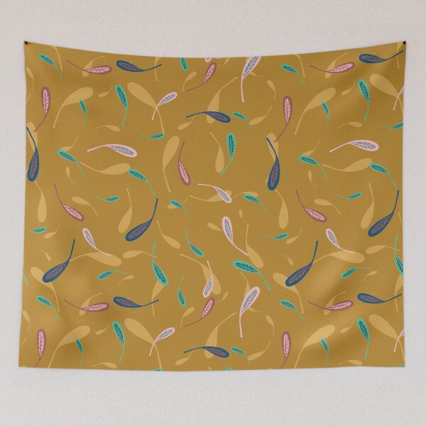 Item preview, falling feathers on mustard yellow designed and sold by rysunki-malunki.