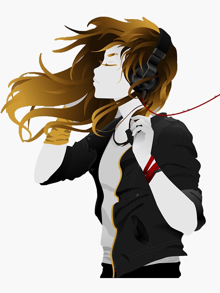 "Girl headphones" Sticker for Sale by evomar Redbubble