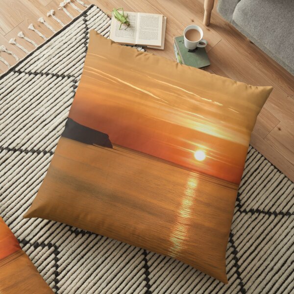 Golden sunset over the sea Floor Pillow