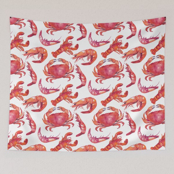 Item preview, Seafood lobster shrimp crab in watercolors food illustration designed and sold by kittyvdheuvel.