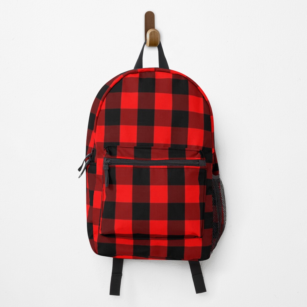 red tartan backpack