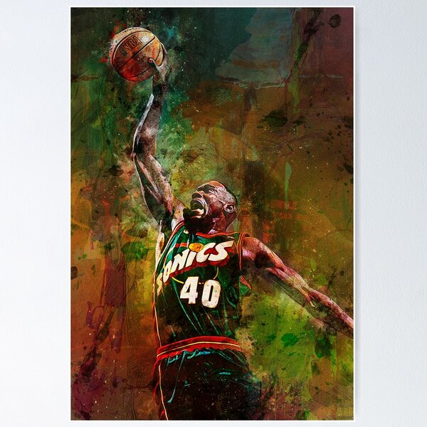 Shawn Kemp Sonics Mixed Media Poster