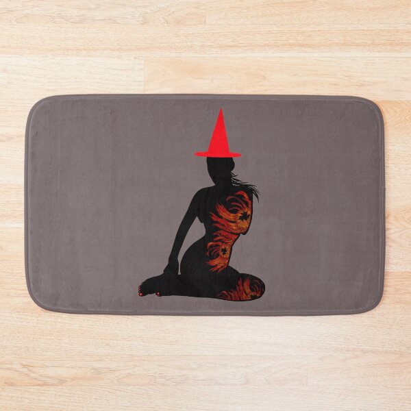 Item preview, Black sensual silhouette of witch and red chrysanthemums with blood red Halloween hat designed and sold by BV-creas.