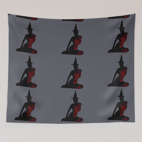 Item preview, Black sensual silhouette of witch and red chrysanthemums with black hat Halloween darkness designed and sold by BV-creas.