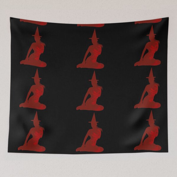 Item preview, Red sensual silhouette of witch and red chrysanthemums with Halloween hat designed and sold by BV-creas.