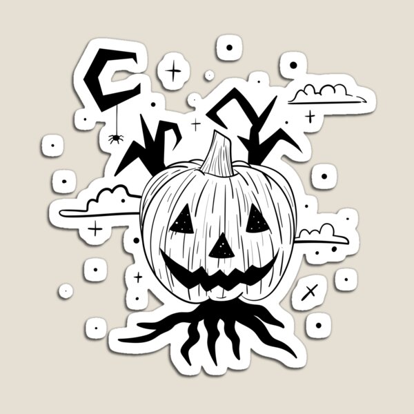 Item preview, Halloween pumpkin Jack-O'-lantern spooky face halloween tree moon and stars inking work designed and sold by Lee Kramer.