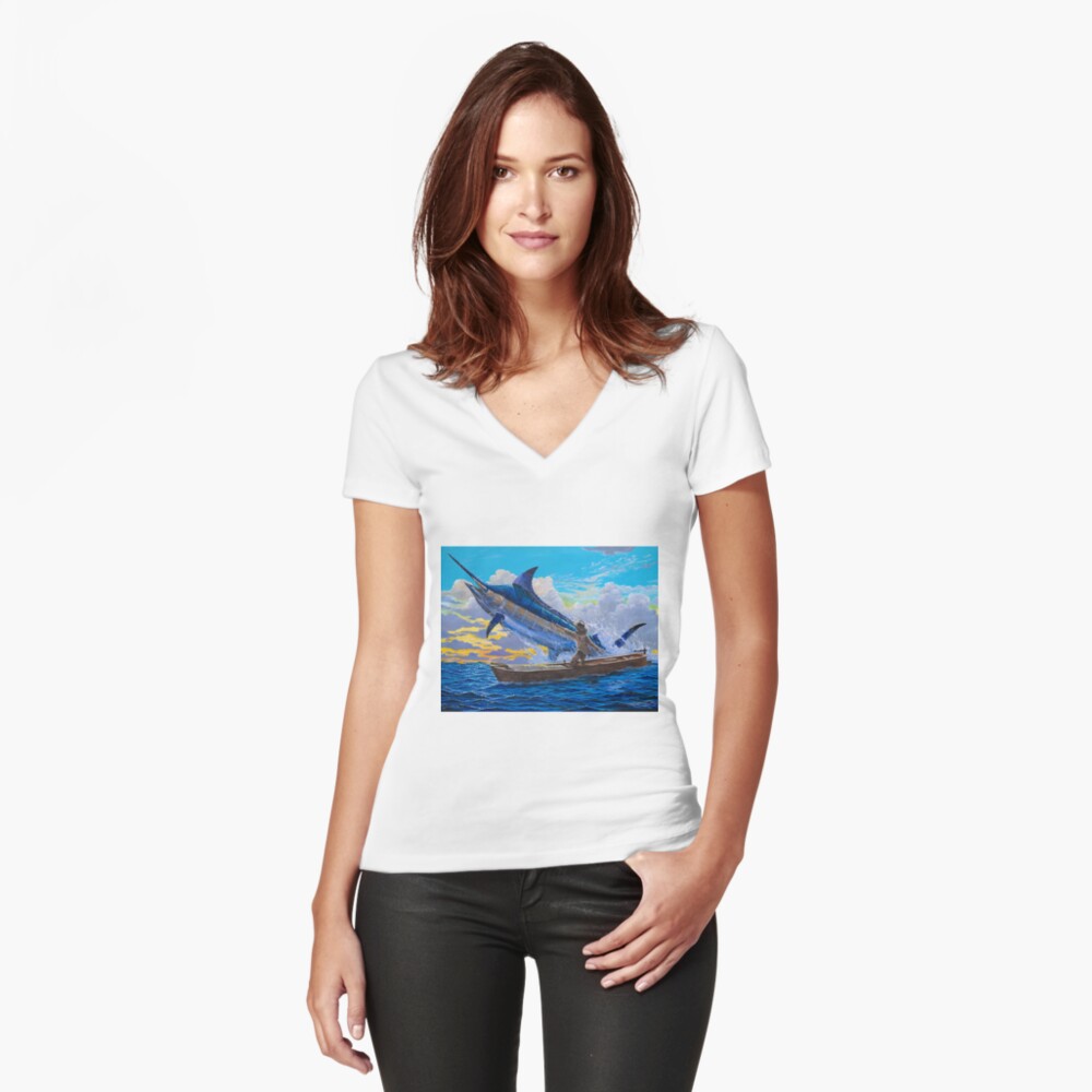 Vista previa del artículo con la obra «Camiseta entallada de cuello en V», diseñado y vendido por Bluemarlin.