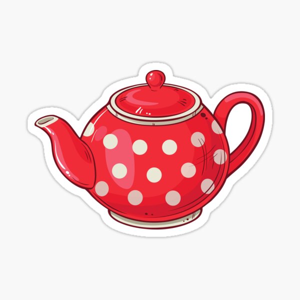 RED TEA POT STICKER LABELS DESIGN #1 ~ OPTIONAL SIZES & FINISH AVAILABLE