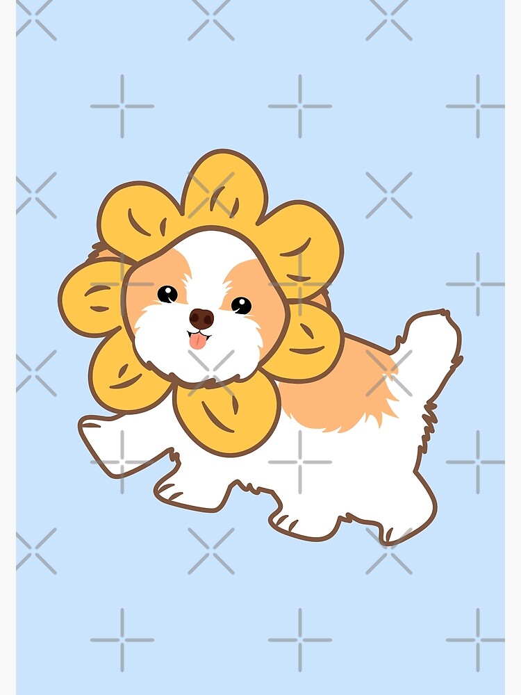 "Shih Tzu Dog with Flower Hat Blue" Poster by Lulupainting Redbubble