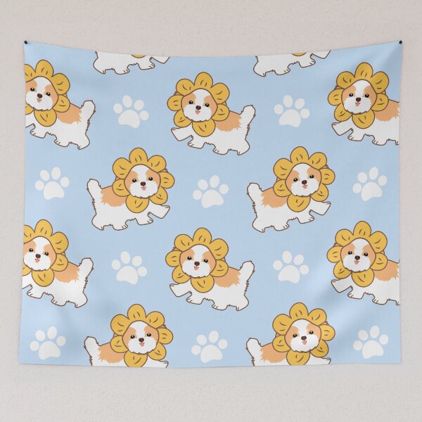 Item preview, Shih Tzu Dog with Flower Hat - Blue designed and sold by Lulupainting.