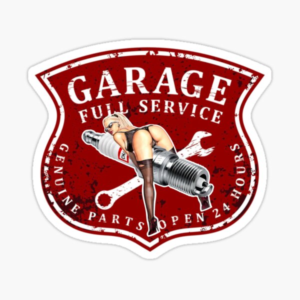 Old School Garage Pin Up Full Service Sticker