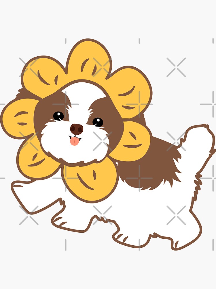 "Shih Tzu Dog with Flower Hat Brown" Sticker for Sale by Lulupainting