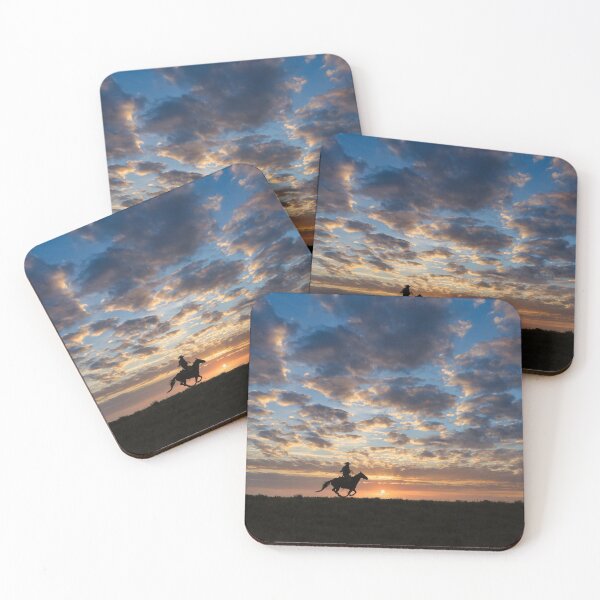 Item preview, Roping cowboy galloping horse sunset sillhouette designed and sold by BerryvineImage.