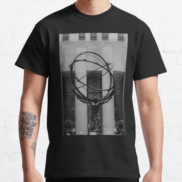 NYC Atlas in Rockefeller Center Statue in Black and White Classic T-Shirt