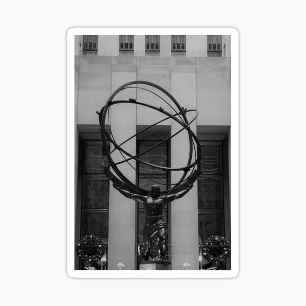 NYC Atlas in Rockefeller Center Statue in Black and White Sticker