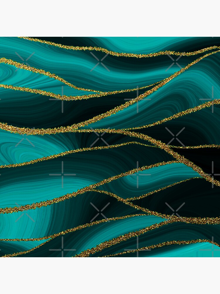 Emerald Green Malachite Marble Waves With Gold Glitter by MysticMarble