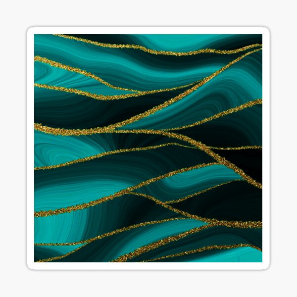 Emerald Green Malachite Marble Waves With Gold Glitter Sticker