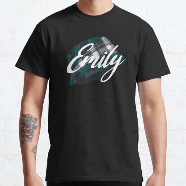 Blue, beige and green tartan hat with the name 'Emily' written over it    Classic T-Shirt