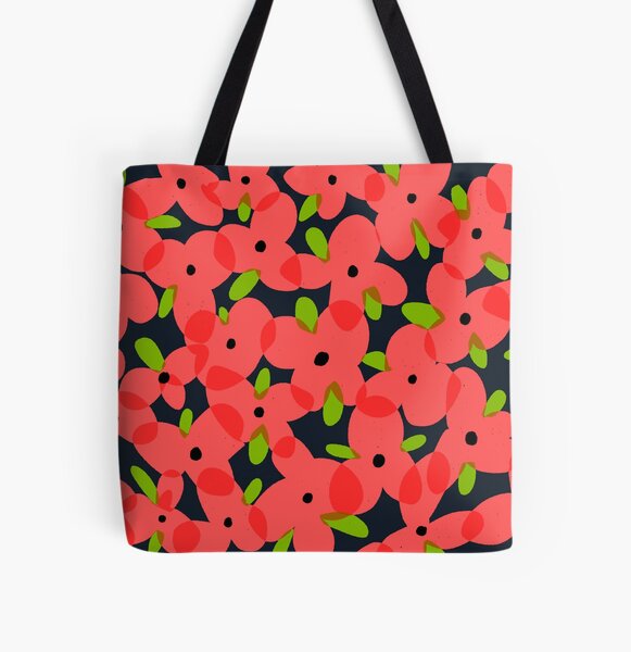 Amapolas | Patrón de flor roja Bolsa estampada de tela