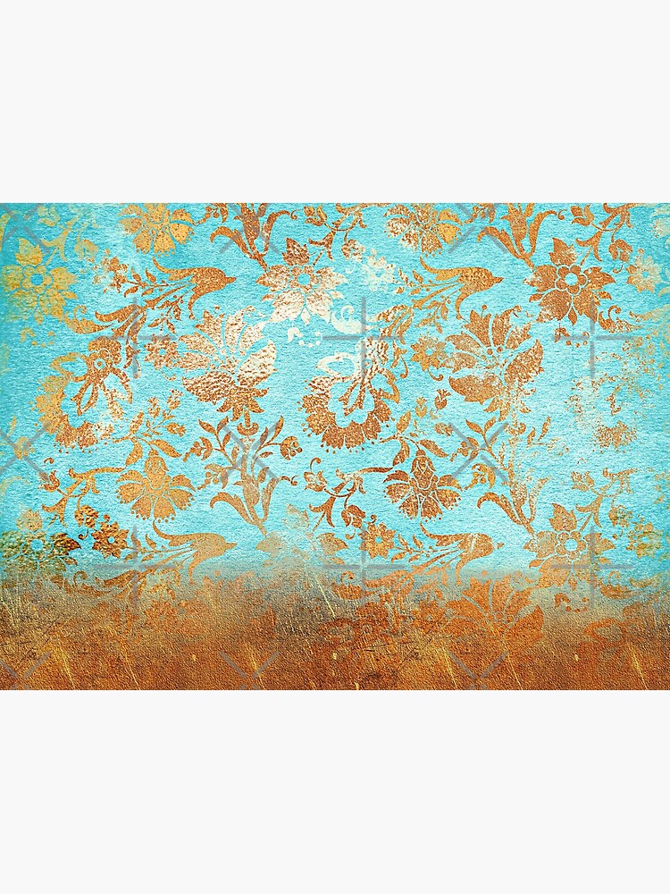 Turquoise Glamour Copper Gatsby Damask by MysticMarble