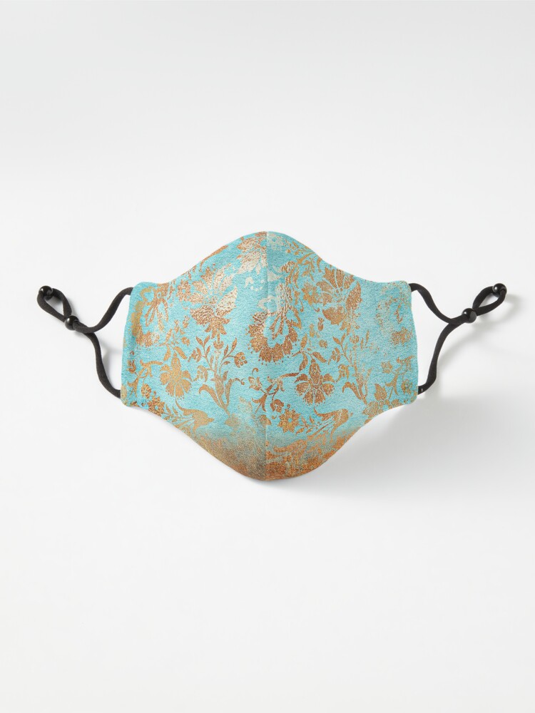 Alternate view of Turquoise Glamour Copper Gatsby Damask Mask