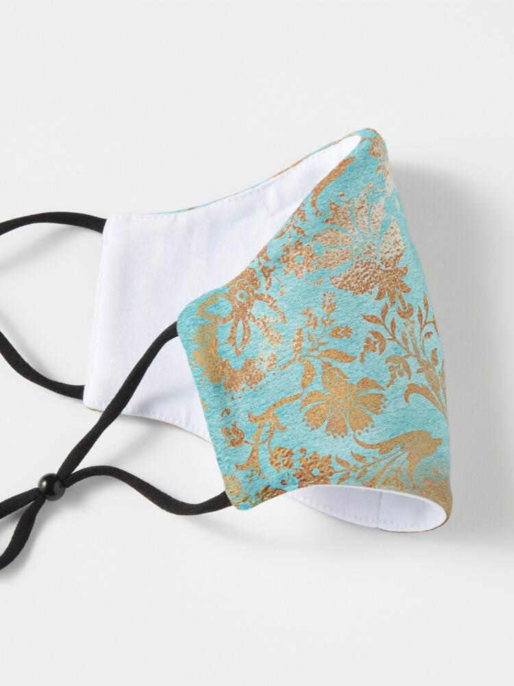 Alternate view of Turquoise Glamour Copper Gatsby Damask Mask