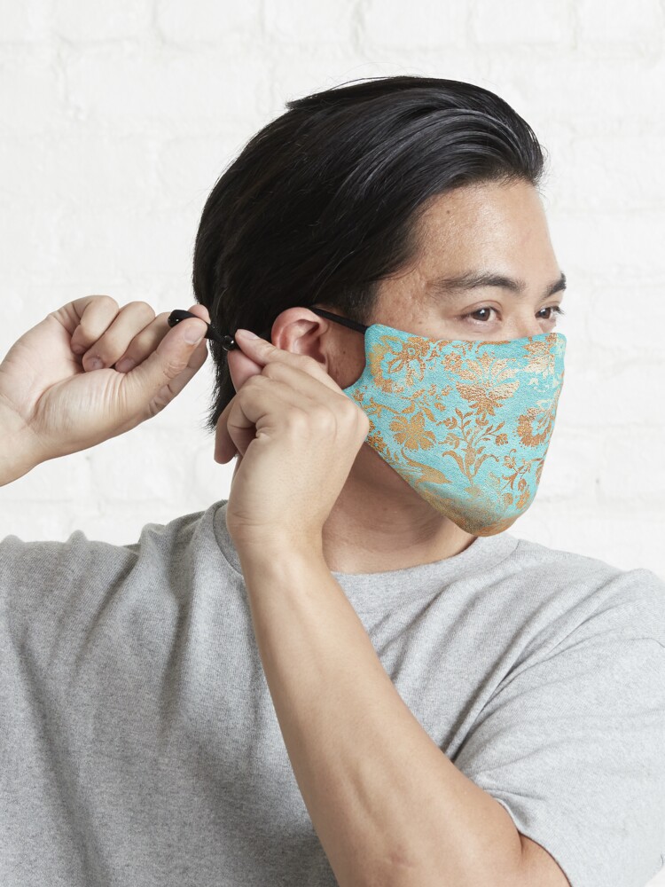 Alternate view of Turquoise Glamour Copper Gatsby Damask Mask