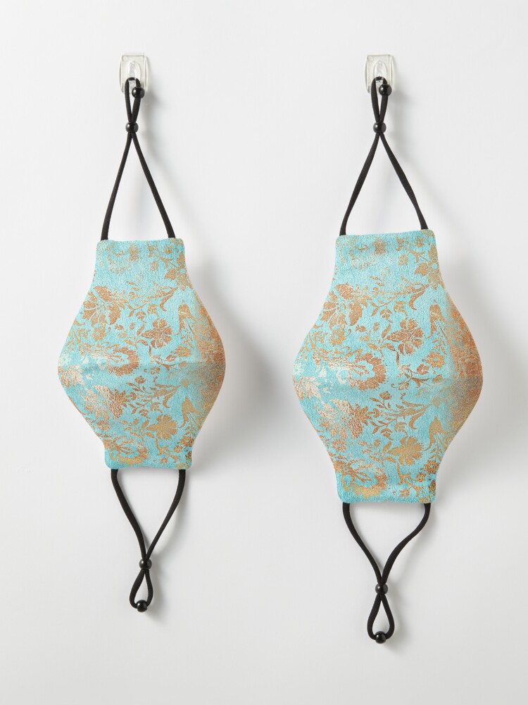 Alternate view of Turquoise Glamour Copper Gatsby Damask Mask