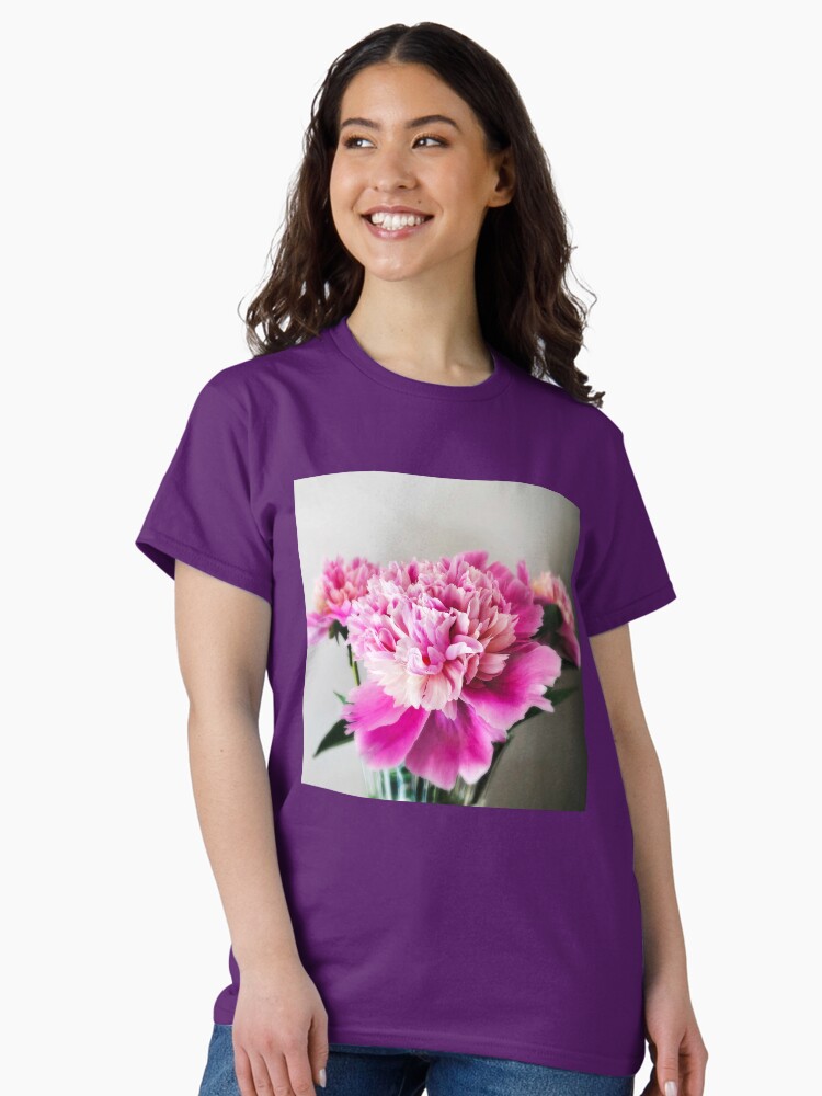 Thumbnail 2 of 7, Classic T-Shirt, Gift for Gardener - Pink Peonies designed and sold by OneDayArt.