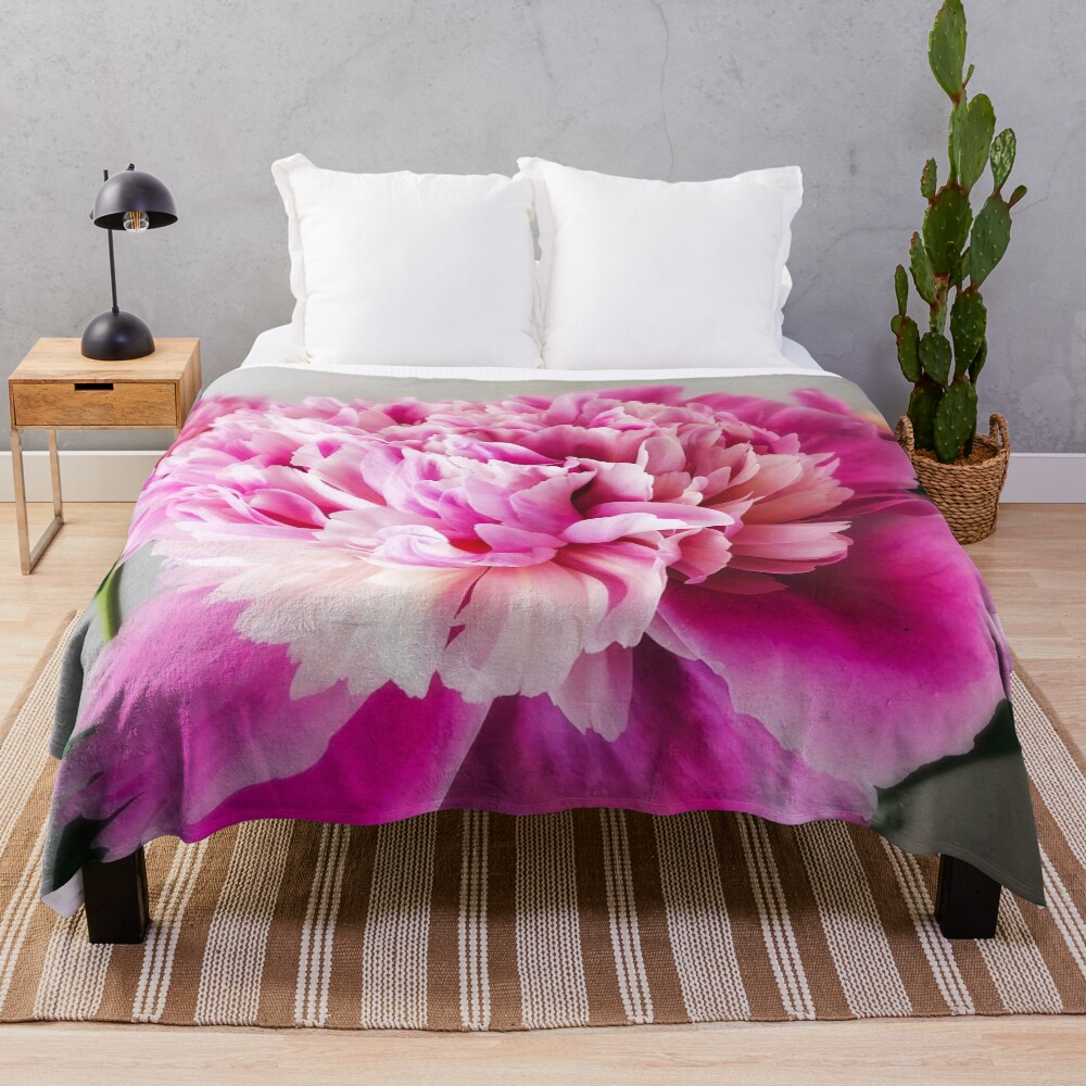 Gift for Gardener - Pink Peonies Throw Blanket