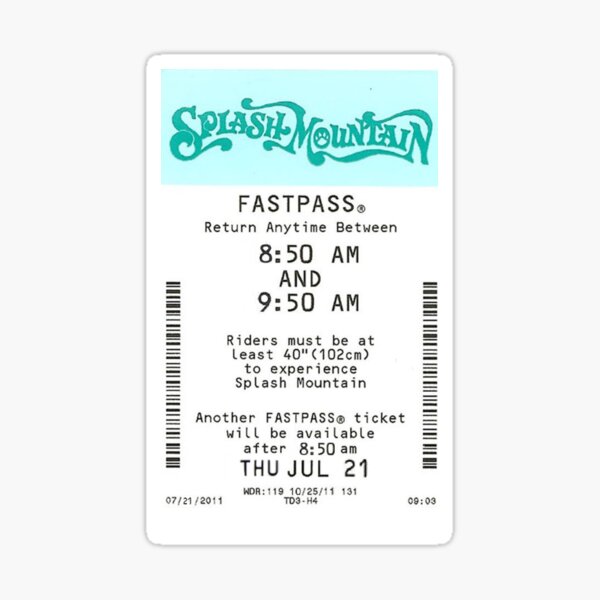 Copy of Splash Mountain Fastpass thu 21st 2011 Sticker