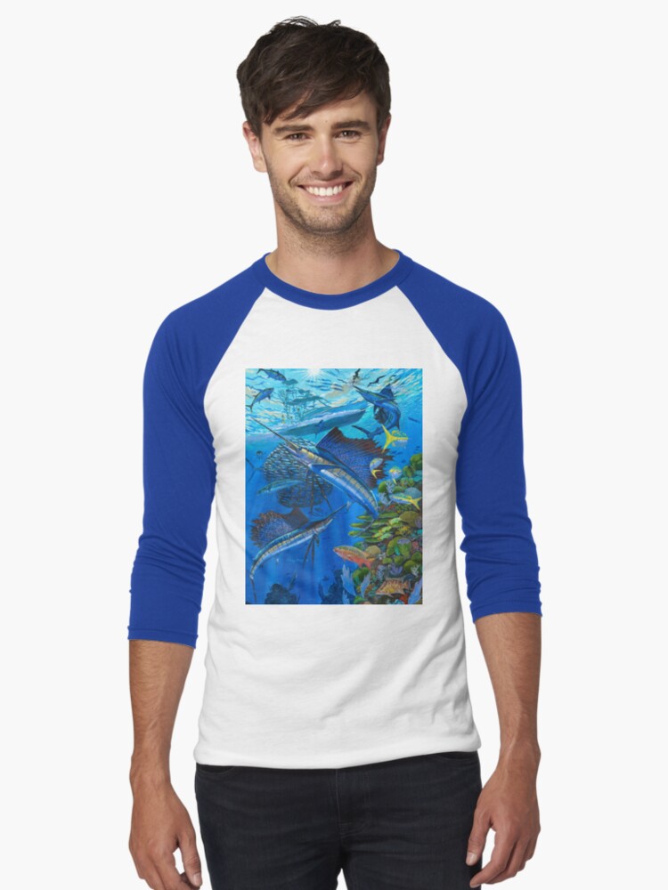 Imagen 1 de 3, Camiseta ¾ estilo béisbol con la obra Sailfish Reef, diseñada y vendida por Bluemarlin.