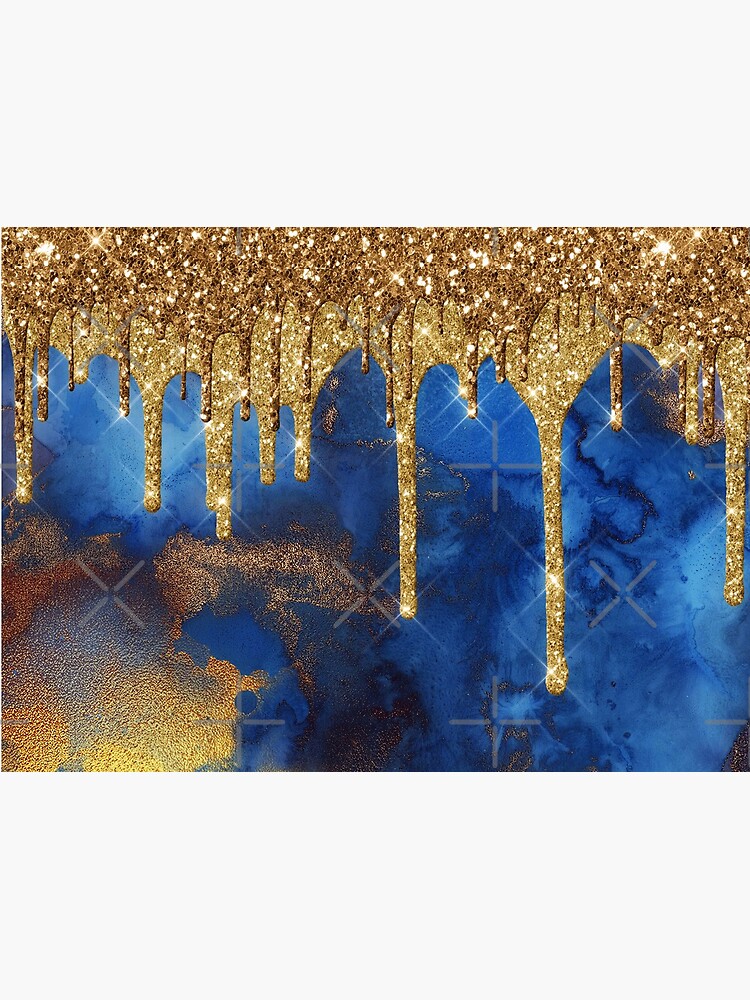 Gold Glitter Rain on Indigo Ink Marble by MysticMarble