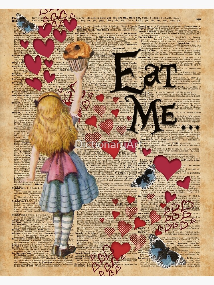ART PRINT ON ORIGINAL ANTIQUE DICTIONARY BOOK PAGE Alice in Wonderland Picture