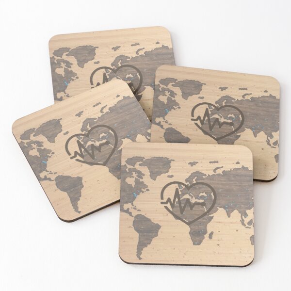 Item preview, World Map Heartbeat woodgrain designed and sold by mwagie.
