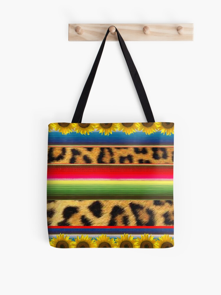 Beautiful Mexican Serape Leopard Print and Sunflowers Tote Bag