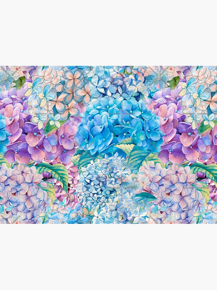 Blue Watercolor Spring Pastel Hydrangea Flower Pattern by UtArt